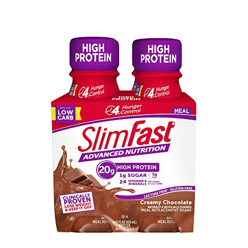 SlimFast Advanced Nutrition Creamy Chocolate Shake  Ready to Drink Meal Replacement  20g of Protein  11 Fl. Oz. Bottle  4 Count - Pantry Friendly
