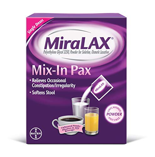 MiraLAX Mix-In Pax, Single Dose Packets, Unflavored/Grit Free Laxative Powder, 10 Count