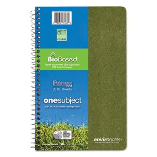 Roaring Spring 13360 Environotes Sugarcane Notebook, 9 1/2 x 6, 1 Subj, 80 Sheets, College, Assorted