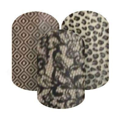 Jamberry Nail Wraps - December 2014 Stylebox - Full Sheet - Black Accents on Clear - Black version of Leo, Geo  and  Lace