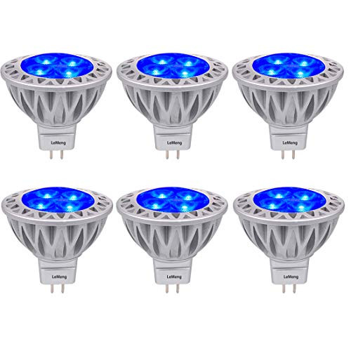 Blue MR16 LED Light Bulbs with GU5.3 Base 50W Equivalent Halogen Replacement 5W 12V Bi-pin Spotlight 38 Deg Landscape Pool Step Lighting-6 Packs