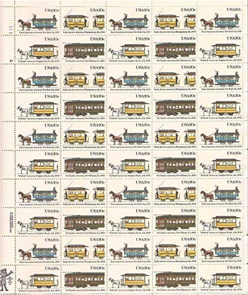 USPS 1983 Streetcars on Stamps Full Sheet of 50 20 Cent Stamps Scott 2059-62 USPS 1983 Streetcars on Stamps Full Sheet of 50 20 Cent Stamps Scott 2059-62