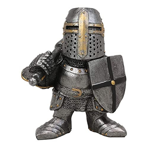 HEVIRGO Crusader Knight Statue ,Gnomes Statue,Medieval Crusader Knight, Resin Statue Figurine Home Grown Garden Display Decorative Statue-1 -F-