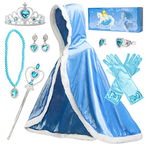 Fedio Girls Princess Cape Set Princess Dress up Trunk Costume Set with Princess Cape, Princess Tiara Crown, Princess Wand, Necklace and Accessories for Little Girls Dress up