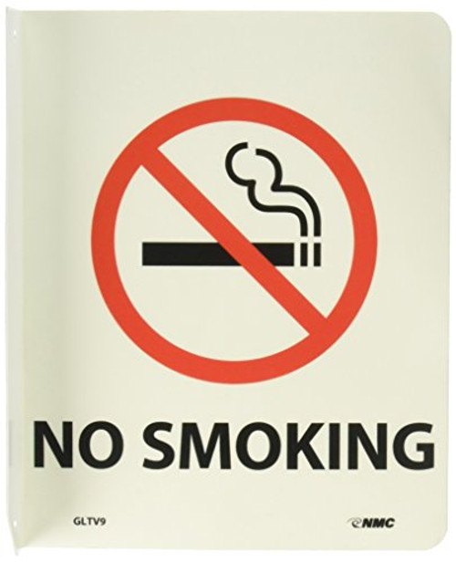 NMC GLTV9 Flange Sign, Legend "NO SMOKING" with Graphic, 8" Length x 10" Height, Glow Rigid, Red/Black on White