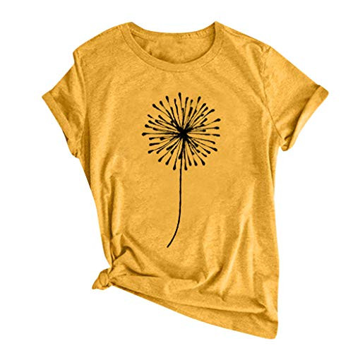 Womens Summer Tops Women Casual Dandelion Printing Short Sleeves O-Neck Loose Blouse Tops Graphic Tshirts for Women