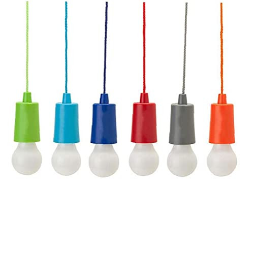 6 Packs-Colorful Led Pull Cord Light Bulb, Portable Led Bulb Light on a Rope Hanging Pull Cord Lamp Battery Operated for Weddings, Festivals, Outdoor, Camping, Parties, Bbq's,