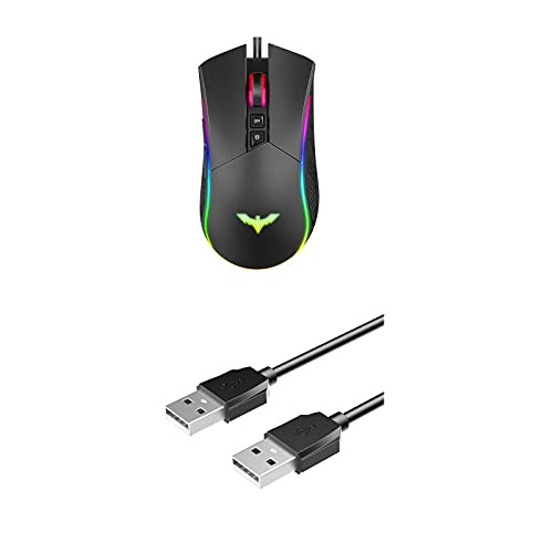 Havit RGB Gaming Mouse Wired Programmable Ergonomic USB Mice  and  2-Feet USB Combo