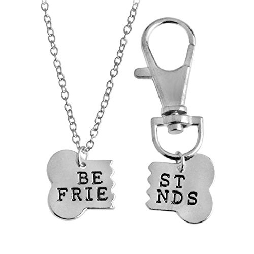 Kebaner Bones Keychain BFF Friendship Dog Lover Gift Dog Bone Shaped Best Friends Charm Necklace 2pcs/Set