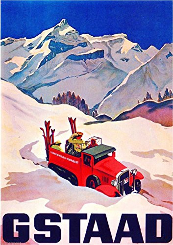 A SLICE IN TIME Switzerland Gstaad II European Winter Ski Europe Travel Advertisement Art Poster Print. Measures 10 x 13.5 inches