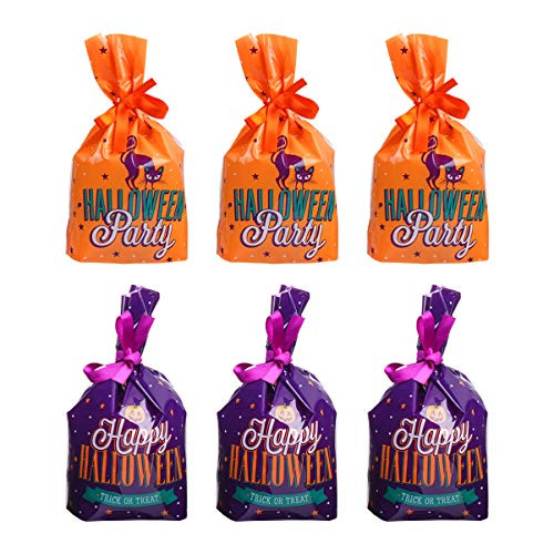 Cabilock 50Pcs Halloween Candy Bags Plastic Treat Bags Clear Candy Cookie Bags with Ties for Halloween Party Supplies Goody Bags Fillers Gifts