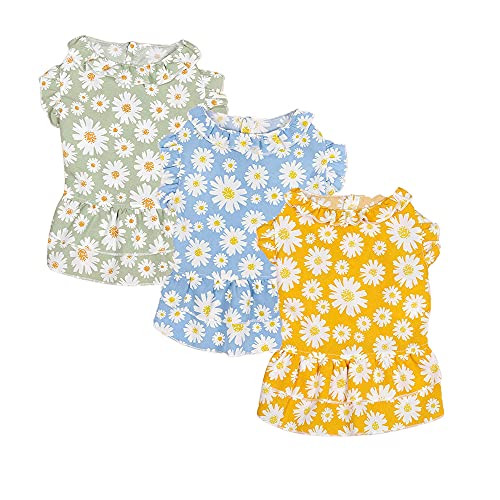 Sebaoyu Dog Dresses for Small Dogs Summer Pet Costume Daisy Dog Tutus Cute Puppy Clothes Apparel Cat Outfits for Small, Medium,Large Girl Breed Doggie 3 Pack -Daisy, Medium/5.5-8.8 lbs-