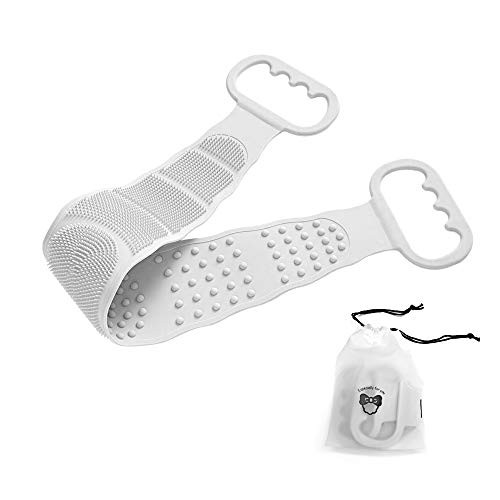 Bath Brush Silicone Back Scrubber Handle Body Washer Exfoliating Texture Scrubbing Pad for Shower -Grey-