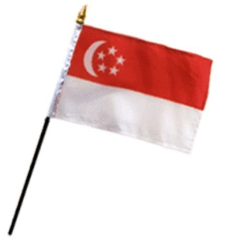 RFCO Wholesale Lot of 12 Singapore 4''x6'' Desk Table Stick Flag Best Garden Outdor Decor Polyester Material Flag Premium Vivid Color and UV Fade Resistant