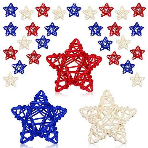 30 Pieces 4th of July Rattan Ball, 2.36 inch Star Shaped Rattan Balls Decoration, Red White and Blue Wicker Balls for 4th of July Home Decor DIY Ball Orbs Vase Filler Ornament Wedding Table Decoration 30 Pieces 4th of July Rattan Ball, 2.36 inch Star Shaped Rattan Balls Decoration, Red White and Blue Wicker Balls for 4th of July Home Decor DIY Ball Orbs Vase Filler Ornament Wedding Table Decoration