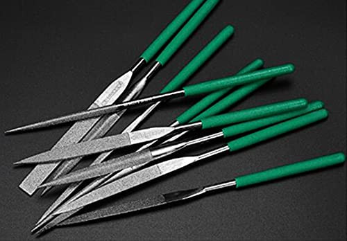 Zhixuanda 10-Piece Precision Needle File Set 120 Grit, Super Hard Nickel Coated Diamond File Set, Jewelers Files for Filing Metal Ceramic Stone Jewelry Glass 160x4mm -Diamond Coated-