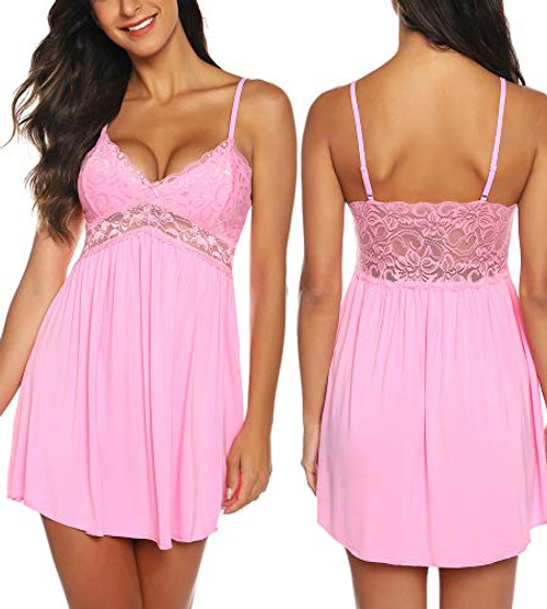 RSLOVE Sexy Dress Women Lace Lingerie Sleepwear Chemises V-Neck Full Slip Babydoll Nightgown Dress Pink XL RSLOVE Sexy Dress Women Lace Lingerie Sleepwear Chemises V-Neck Full Slip Babydoll Nightgown Dress Pink XL