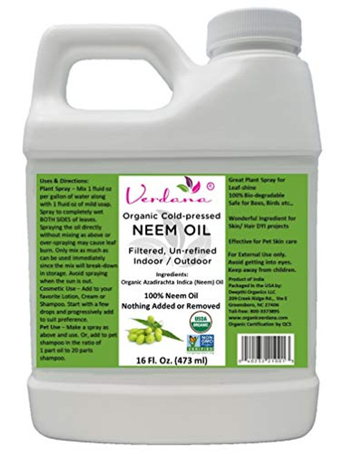 Verdana USDA Organic Cold Pressed Neem Oil 16 Fl. Oz - Non GMO Certified - Unrefined - High Azadirachtin Content - 100 percent Neem Oil, Nothing Added or Removed - Leafshine, Pet Care, Skin Care, Hair Care Verdana USDA Organic Cold Pressed Neem Oil 16 Fl. Oz - Non GMO Certified - Unrefined - High Azadirachtin Content - 100 percent Neem Oil, Nothing Added or Removed - Leafshine, Pet Care, Skin Care, Hair Care