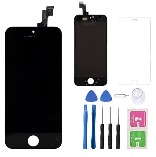 Compatible for iPhone 5S LCD Screen Replacement Screen Touch LCD Display Digitizer Assembly Touch Screen with Frame -Repair Tool Kit with Tempered Glass- -Black-