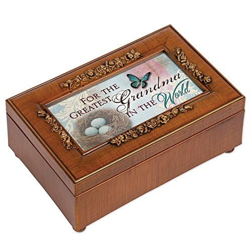 Greatest Grandma Rich Walnut Finish Petite Jewelry Music Box - Plays Wind Beneath My Wings