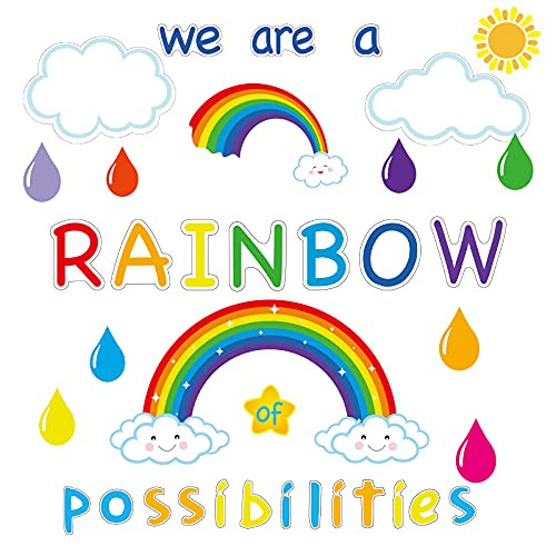 59PCS Motivational Rainbow Bulletin Board Cutouts,Positive Inspirational Classroom Decoration Accents for School Bulletin Boards, Chalkboards, Wall Decor