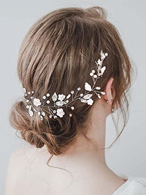 Casdre Flower Bride Wedding Hair Vine Silver Crystal Bridal Headband Hair breath Pearl Hair Accessories for Women and Girls Casdre Flower Bride Wedding Hair Vine Silver Crystal Bridal Headband Hair breath Pearl Hair Accessories for Women and Girls