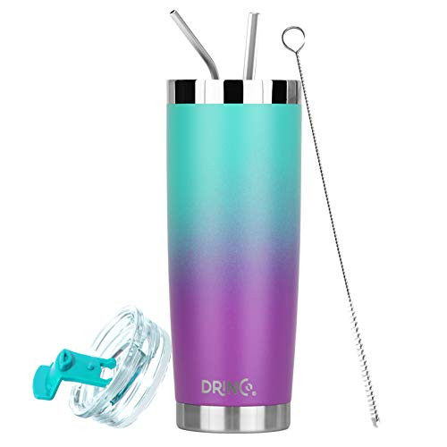 DRINCO - 20 oz Stainless Steel Tumbler | Double Walled Vacuum Insulated Mug With Lid, 2 Straws, For Hot  and  Cold Drinks -20oz Ombre Fuschia Teal, 20 oz-