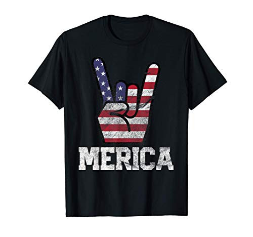 Merica Rock Sign 4th of July Vintage American Flag Retro USA T-Shirt Merica Rock Sign 4th of July Vintage American Flag Retro USA T-Shirt