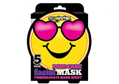 Emoji 5 Pack Pore Care Facial Masks - Pomegranate Infused Mask Sheets - Smiling Emoji Face With Heart Eyes