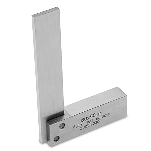 Bonsicoky Machinist Square 3 Inch Precision Engineer Steel Square Right Angle Wide Base Woodworking Square Measuring Tool, 80x50mm