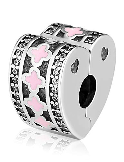 CKK Pink Enamel Heart Clip Charm Fits Pandora Charms Bracelet Authentic 925 Sterling Silver