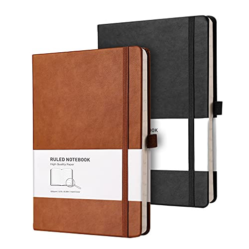 RETTACY Ruled Journal Notebooks 2 Pack - Hardcover College Ruled Notebooks with 376 Numbered Pages,100gsm Thick Paper 5.75'' x 8.38''