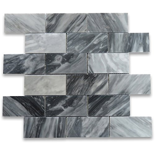 Stone Center Online Bardiglio Gray Marble 2x4 Grand Brick Subway Mosaic Tile Polished for Kitchen Backsplash Bathroom Flooring Shower Surround Dining Room Entryway Corrido Spa -1 Sheet-