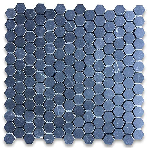 Stone Center Online Nero Marquina Black Marble 1 inch Hexagon Mosaic Tile Honed for Kitchen Backsplash Bathroom Flooring Shower Surround Dining Room Entryway Corrido Spa -1 Sheet-