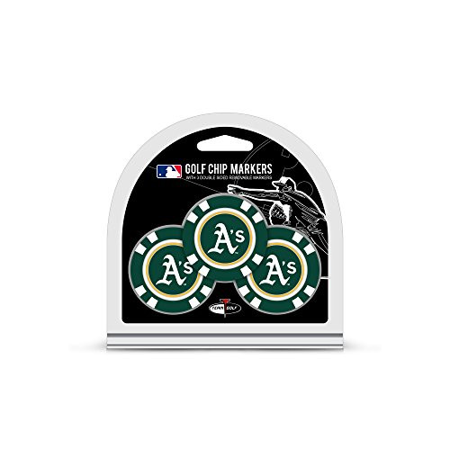 Team Golf MLB Golf Chip Ball Markers -3 Count-, Poker Chip Size with Pop Out Smaller Double-Sided Enamel Markers, Oakland Athletics