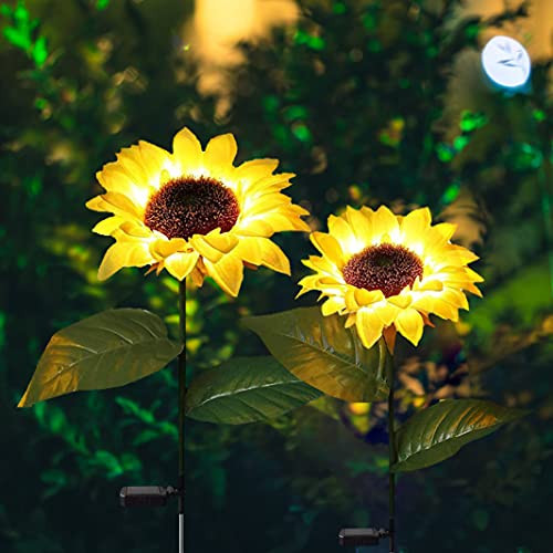 Outdoor Sunflower Garden Solar Lights 2 Pack, LED Solar Decorative Stake Lights, Solar Powered Lighting Landscape Waterproof for Patio Lawn Garden Yard Pathway Decoration