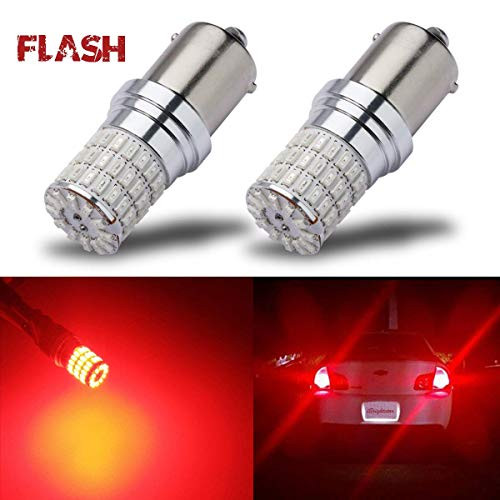 iBrightstar Newest 9-30V Flashing Strobe Blinking Brake Lights BA15S 1156 1141 1003 LED Bulbs replacement for Brake Tail Stop Lights, Brilliant Red