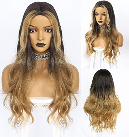 Anogol Hair Cap plus Long Blonde Wig with Middle Part Black Blonde Ombre Wig Blonde Curly Wig Blonde Synthetic Wig for Women Anogol Hair Cap plus Long Blonde Wig with Middle Part Black Blonde Ombre Wig Blonde Curly Wig Blonde Synthetic Wig for Women