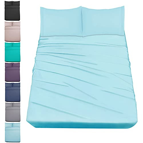 Mejoroom Twin Size Sheet Set - Soft Microfiber Bed Sheets,Deep Pocket Twin Sheets, Hypoallergenic,Wrinkle and  Breathable, Fade Resistant - 3 Piece?Twin?Aqua?