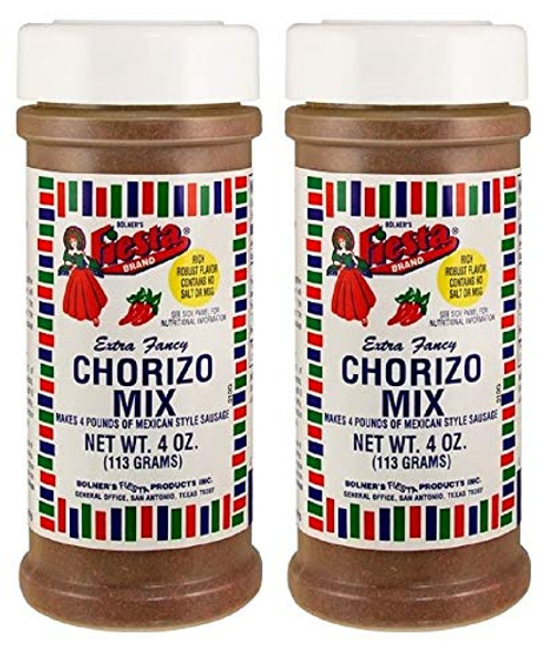 Bolner's Fiesta Salt-Free No MSG Chorizo Seasoning Mix, 4 Ounce Shaker -Pack of 2-