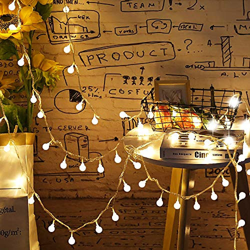 Mikikin Globe String Lights, 49ft 100 LED Warm White Fairy String Lights Waterproof with 8 Modes, UL Listed Plug in Decorative String Light Perfect for Bedroom, Christmas, Indoor, Outdoor, Patio