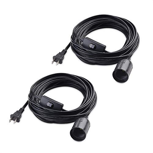 Cable Matters 2-Pack Hanging Light Cord -Light Socket with Cord- with On Off Toggle Switch in Black - 25 Feet