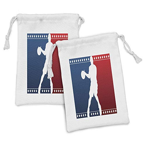 Lunarable Sports Fabric Pouch Set of 2, Basketball Silhouette Professional Athlete Ball on Flag Colored Backdrop, Small Drawstring Bag for Toiletries Masks and Favors, 9" x 6", Red Blue White