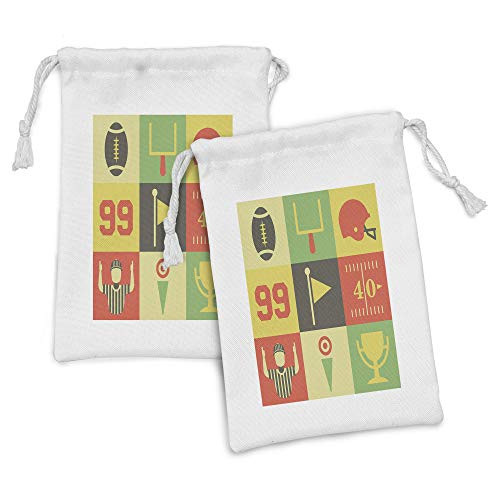 Lunarable Sports Fabric Pouch Set of 2, Colorful Group of Vintage American Football and Graphics Frames Artwork, Small Drawstring Bag for Toiletries Masks and Favors, 9" x 6", Multicolor