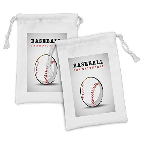Lunarable Baseball Fabric Pouch Set of 2, Championship Typographic Layout with a Single Ball, Small Drawstring Bag for Toiletries Masks and Favors, 9" x 6", Grey Vermilion