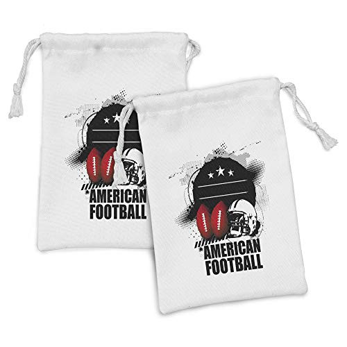 Lunarable Sports Fabric Pouch Set of 2, American Football Grunge Looking Vintage Composition Balls, Small Drawstring Bag for Toiletries Masks and Favors, 9" x 6", Charcoal Grey and Vermilion