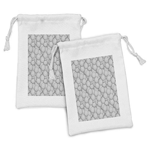 Lunarable Volleyball Fabric Pouch Set of 2, 3 Dimensional White Balls Sports Equipment Digital Composition Team Event, Small Drawstring Bag for Toiletries Masks and Favors, 9" x 6", Pale Grey
