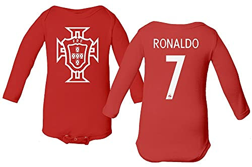 European Soccer 2020 Portugal 7 Cristiano Ronaldo Jersey Style Little Infant Baby Long Sleeve Bodysuit -Red, 6M-