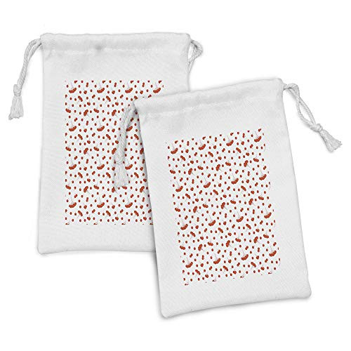 Ambesonne Rowan Fabric Pouch Set of 2, Tile Pattern with Juicy Ashberries in Graphic Style Vivid Fall Foliage Display, Small Drawstring Bag for Toiletries Masks and Favors, 9" x 6", Scarlet White