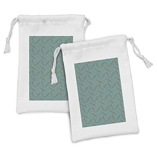 Ambesonne Baseball Fabric Pouch Set of 2, American Sports Themed Bats and Balls Pattern Activity Softball, Small Drawstring Bag for Toiletries Masks and Favors, 9" x 6", Cadet Blue White